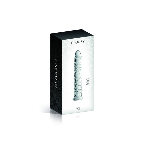 Gode en verre transparent avec gland et veines n°4 Glossy 